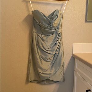 Strapless Sage Green Draped Cocktail Dress